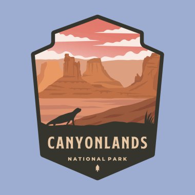 Canyonlands ulusal park amblemi logo vektör illüstrasyon tasarımı, Utah tarihi etiket stili