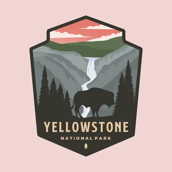 Yellowstone Ulusal Park logo vektör illüstrasyon tasarımı, amblem yama biçimi şablonu