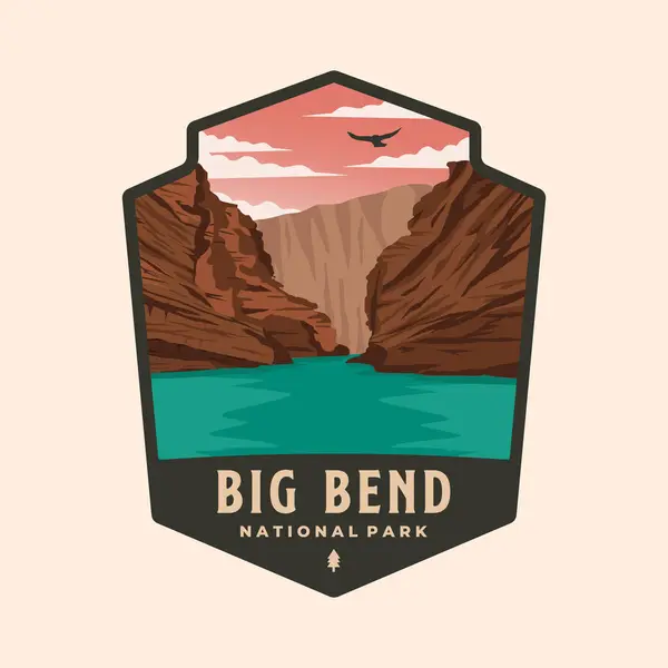 Büyük kıvrım ulusal park yaması logo vektör illüstrasyon tasarımı, rozet ambleminde Teksas simgesi
