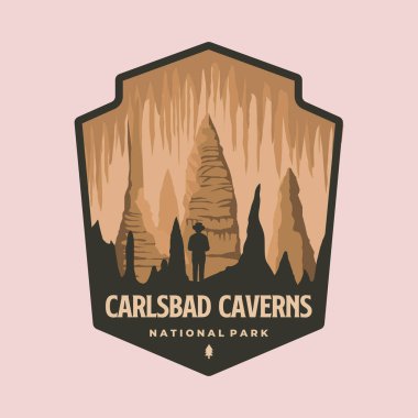 Carlsbad Mağaraları Ulusal Park logo vektör sembolü çizimi, New Mexico amblem tarzı