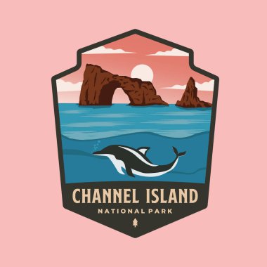 Channel Island Ulusal Parkı amblem yaması logo vektör illüstrasyon tasarımı, Kaliforniya rozet stili simgesi