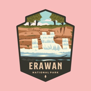 Tayland Ulusal Parkı logo vektör amblemi çiziminde erawan şelalesi