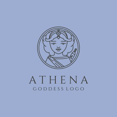 Antik Athena Tanrıça çizgisi sanat logosu vektör sembolü çizim tasarımı
