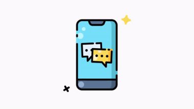 Sohbet ikonu animasyon video tasarımlı akıllı telefon. Sohbet simgesi olan akıllı telefon, web ve uygulama tasarımları için ideal, çevrimiçi iletişim kavramları, sosyal medya pazarlama materyalleri.