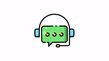 Sohbet balonu animasyon tasarımlı kulaklık. Sohbet balonlu kulaklık. İletişim için mükemmel. Müşteri hizmetleri, sanal toplantılar, teknik destek, çevrimiçi öğrenme ve çağrı merkezi kavramları..