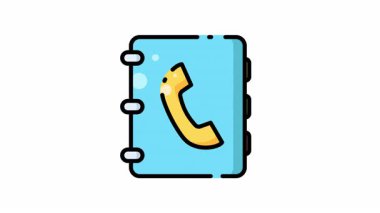 İletişim bilgileri, iletişim hizmetleri, telefon listeleri, iş dizinleri, çevrimiçi dizinler için sarı telefon simgesine sahip mavi telefon rehberi.