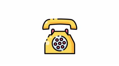 Sarı döner telefon animasyon çalıyor. Sarı döner telefon eski tasarım için uygun, iletişim temalı projeler, eski model, nostaljik temalı içerik, antika teknoloji çizimleri.