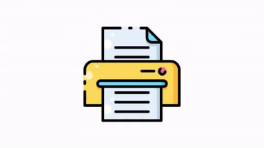 Sarı yazıcı iş başında, belgeler basılıyor. Tasarım projeleri, teknoloji blogları, resmi makaleler ve eğitim sunumları için ideal.