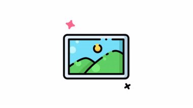 Resimli yeşil tepeler ve doğa temalı tasarımlar, manzaralar, ev dekorasyonu ve seyahat promosyonları için uygun parlak bir güneş içeren resim çerçevesinin animasyonu.