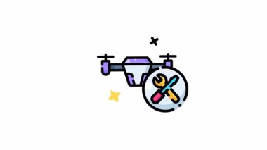 İnsansız hava aracının araçları ve artı işareti ile donatılmış animasyonu insansız hava aracı bakımı, onarım hizmetleri veya teknolojik çözümler için mükemmeldir..