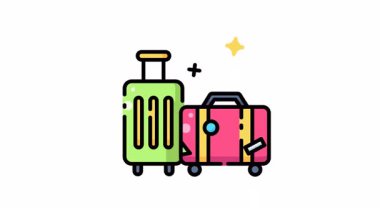 Yeşil ve pembe bavul ikon animasyon videosu. Yeşil ve pembe bir bavul resmi, seyahat blogları, tatil siteleri, bagaj reklamları veya yaz temalı tasarımlar için mükemmel. Renkli ve modaya uygun.