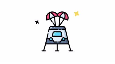 Ay modülünün animasyonu paraşütle iniyor. Uzay keşifleri, NASA görevleri, aya inişler. Bilim, teknoloji ve uzay temalı tasarım projeleri için uygundur.