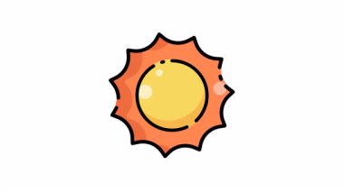 Güneşin ikon animasyonu. Göz kamaştırıcı manzaralı bir fotoğraf. Güneş ışınlarını yakalıyor. Huzurlu doğal bir manzarayı aydınlatıyor..