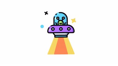 Bilim kurgu projeleri, dünya dışı kavramlar, uzay temalı tasarımlar ve uzaylı istilası çizimleri için uygun yeşil bir uzaylı pilotu ile UFO uzay gemisinin animasyonu.