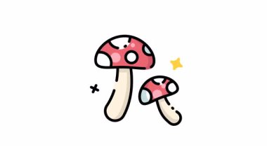 Çocuk kitapları, doğa temalı tasarımlar ya da tuhaf markalaşma projeleri için mükemmel iki mantar çizgi film ikonu. Parlak ve neşeli.
