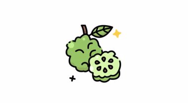 Green soursop animasyonu eşsiz bir şekli ve sulu bir tadı olan tropikal bir meyve. Gıda blogları, tarif siteleri ve sağlıkla ilgili içerik için mükemmel.