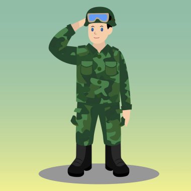 Army commander-captain in a military uniform of a protective color and a helmet salutes