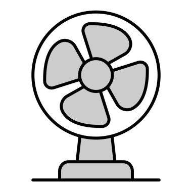 Four-bladed desktop fan for blowing, from the heat - icon, illustration on white background, grey style