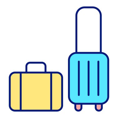 Trunk on wheels with a trolley and a suitcase for things, travel - icon, illustration on white background, color style