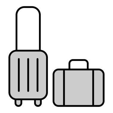 Trunk on wheels with a trolley and a suitcase for things, travel - icon, illustration on white background, grey style