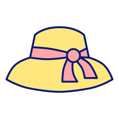 Women's summer hat, panama with a bow and ribbons - icon, illustration on white background, color style