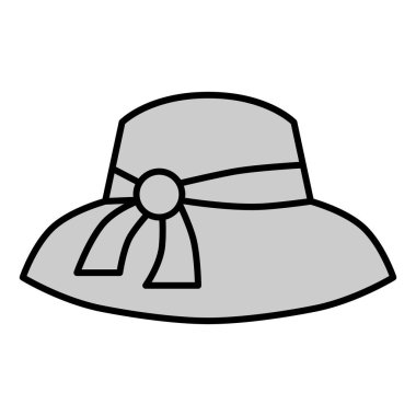 Women's summer hat, panama with a bow and ribbons - icon, illustration on white background, grey style