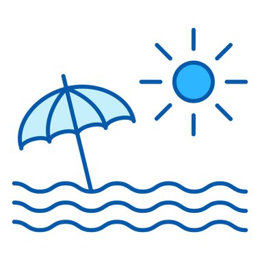 Summer, seascape with sea, umbrella and sun - icon, illustration on white background, similar style