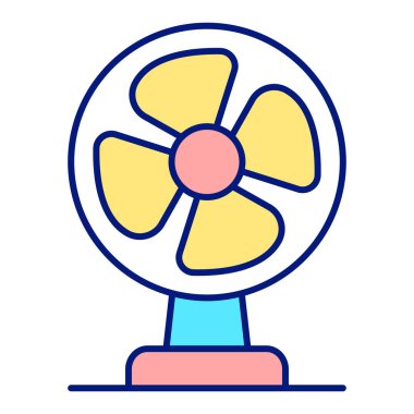 Four-bladed desktop fan for blowing, from the heat - icon, illustration on white background, color style