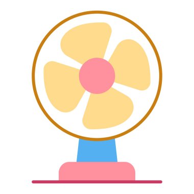 Four-bladed desktop fan for blowing, from the heat - icon, illustration on white background, flat color style
