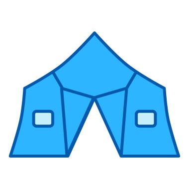 Tent, marquee with windows and open curtain for outdoor recreation - icon, illustration on white background, similar style