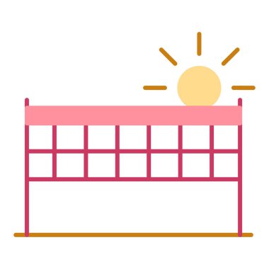 Tensioned net for playing volleyball on the beach, badminton - icon, illustration on white background, flat color style