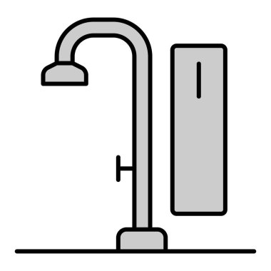 Shower cabin, shower with faucet - icon, illustration on white background, grey style