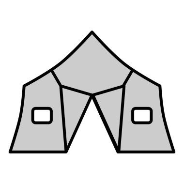 Tent, marquee with windows and open curtain for outdoor recreation - icon, illustration on white background, grey style