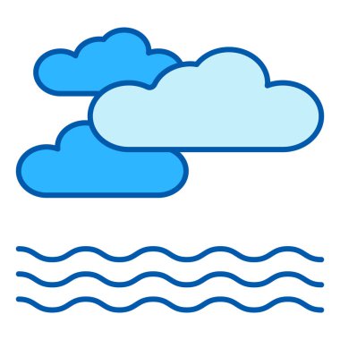 Sea, ocean landscape, waves and clouds  - icon, illustration on white background, similar style
