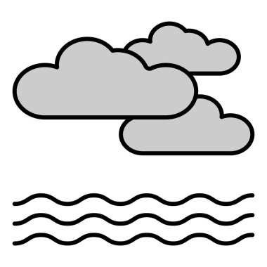 Sea, ocean landscape, waves and clouds  - icon, illustration on white background, grey style