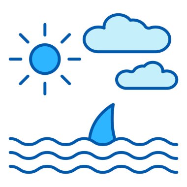 Sea, ocean landscape, shark fin peeking out of the water  - icon, illustration on white background, similar style