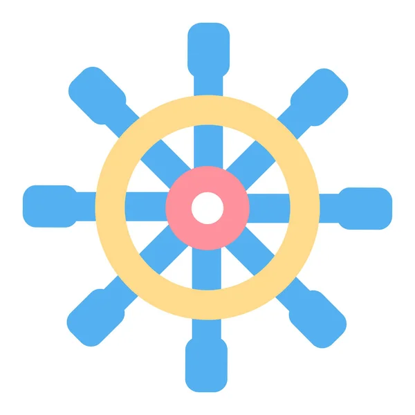 Steering wheel of a ship  - icon, illustration on white background, flat color style