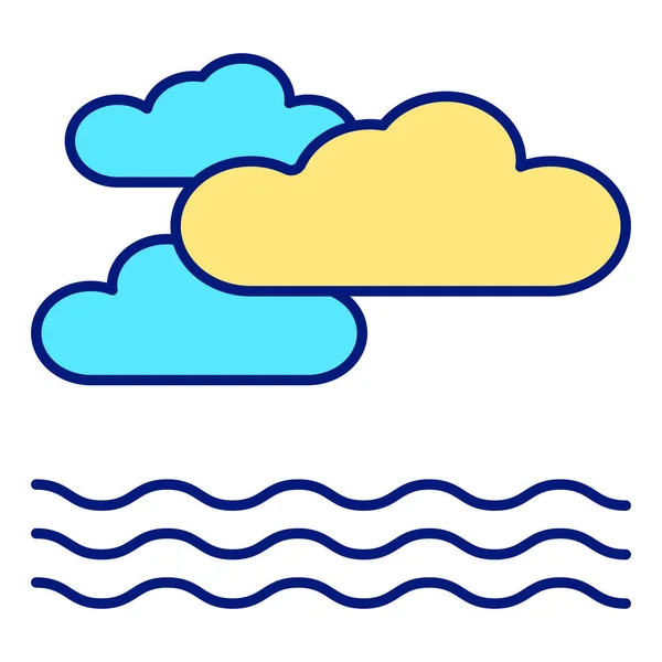 Meer Meereslandschaft Wellen Und Wolken Symbol Illustration Auf Weißem Hintergrund — Stockfoto