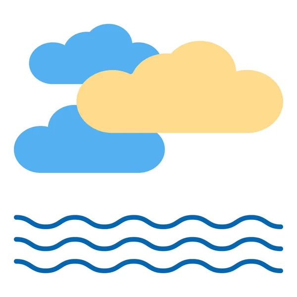 Sea, ocean landscape, waves and clouds  - icon, illustration on white background, flat color style