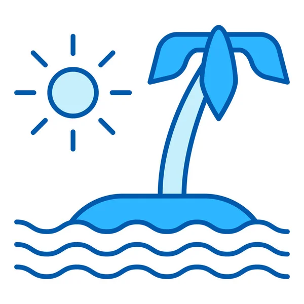 Desert island with a palm tree in the middle of the ocean, waves and sun  - icon, illustration on white background, similar style