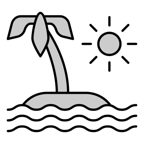 Desert Island Palm Tree Middle Ocean Waves Sun Icon Illustration — Stok Foto