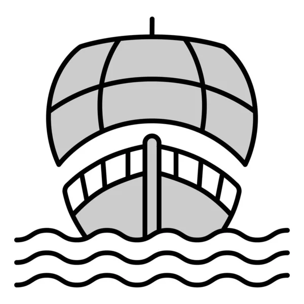 Ship Sailboat Open Sail Front View Sails Waves Icon Illustration — 图库照片