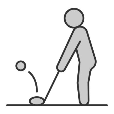 Golf player hitting the ball with a club - icon, illustration on white background, grey style