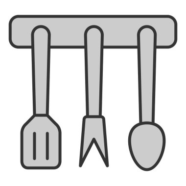Cutlery set on a horizontal stand  - icon, illustration on white background, grey style
