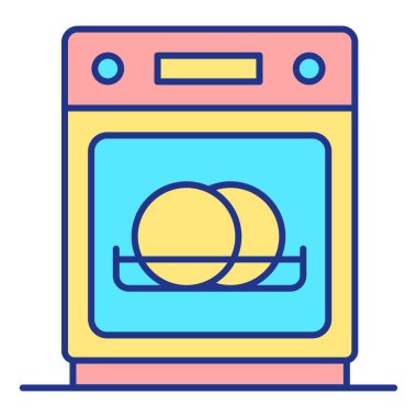 Dishwasher and dishes inside  - icon, illustration on white background, color style