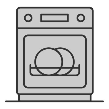 Dishwasher and dishes inside  - icon, illustration on white background, grey style