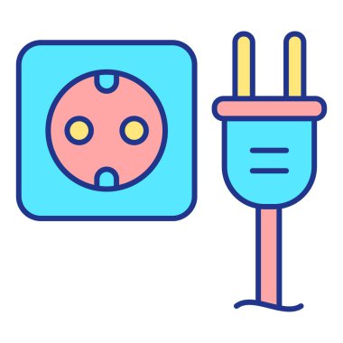 Electrical socket and plug with wire  - icon, illustration on white background, color style