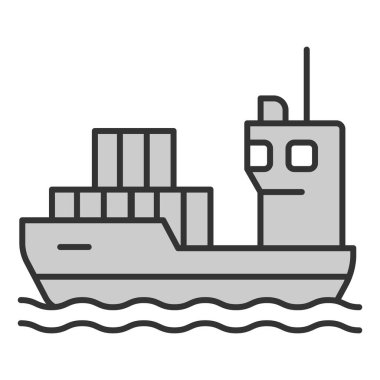 Container ship at sea - icon, illustration on white background, grey style