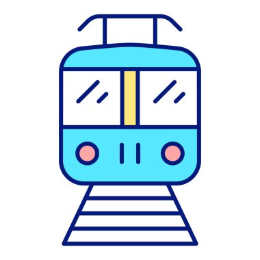 Subway car with pantograph, front view - icon, illustration on white background, color style