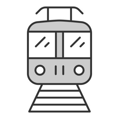 Subway car with pantograph, front view - icon, illustration on white background, grey style